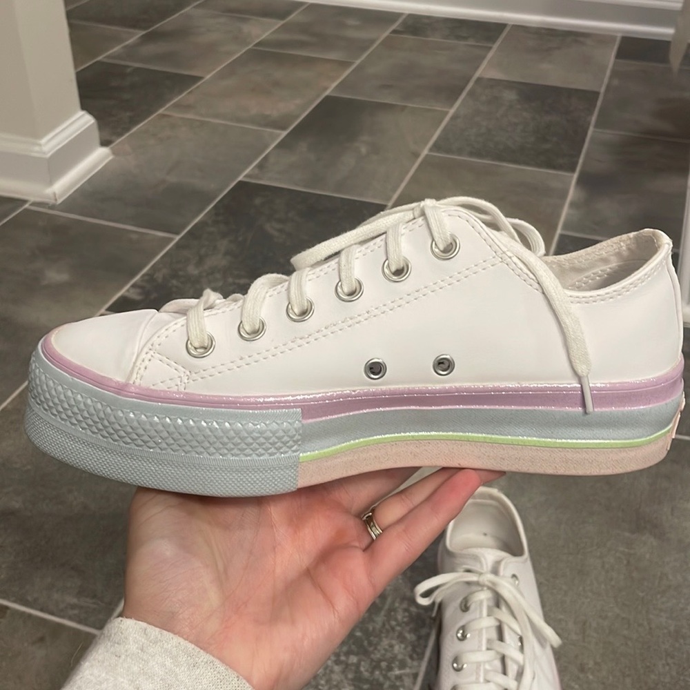 Converse CTAS lift Ox platform shoes pastel glitter rainbow & white
